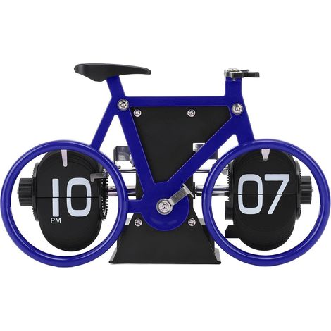 Horloge de table en forme de vélo, horloge à rotation automatique des pages, horloge décorative rétro, horloge à rotation simple des pages (bleu) (1/5)