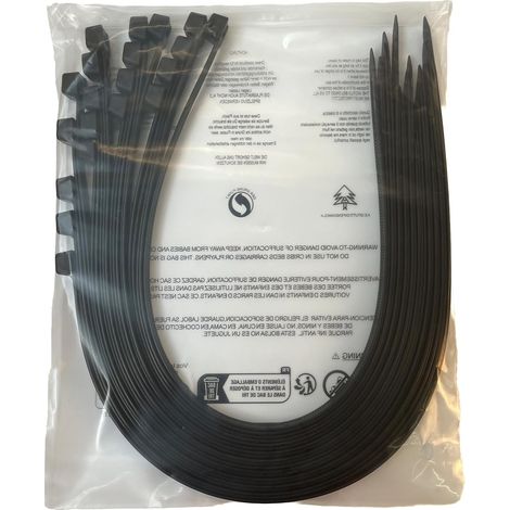 Lot de 20 attaches à glissière extra larges très résistantes pour une utilisation en extérieur, 600 mm x 9 mm, résistance à la traction de 80 kg, noir (1/4)