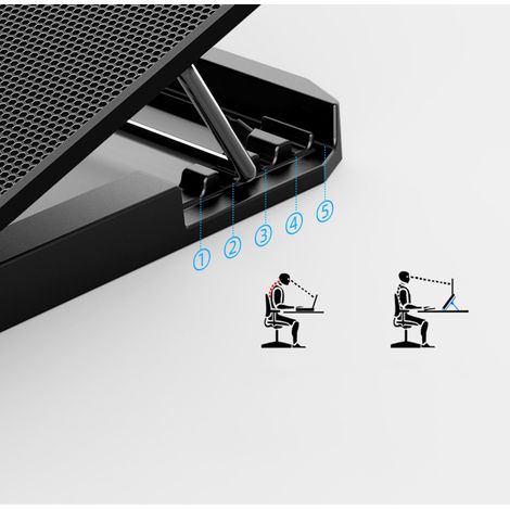 Refroidisseur PC Portable A9 Noir Standard - Support Ordinateur Portable avec Ventilateur, Version Chili, Refroidissement Efficace pour Bureau (1/5)