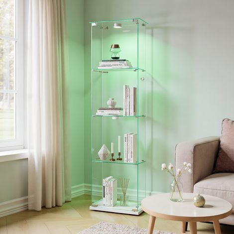 Meuble Vitrines avec Éclairage tactile, Vitrine en Verre avec 2 porte et 4 étagères, moderne Vitrine Salon, pour chambre, salon et salle à manger, 39 x 35 x 163 cm, Blanc (1/5)