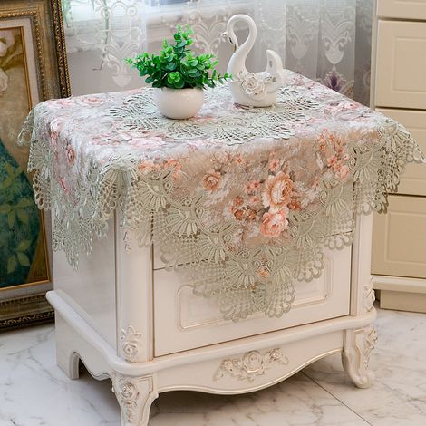 Nappe de chevet carrée, housse de table de chevet, coussin anti-poussière (1 pièce, vert rétro 128)