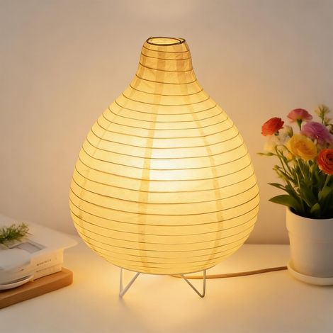 Abat-jour en papier de riz, lampe de chevet, lampadaire, lampe de table, avec douille E14, interrupteur et ampoule, lampe suspendue, lampe de rechange, câble de 1,8 m, hauteur 25 cm (1/5)