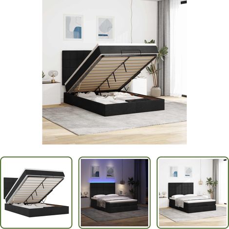 vidaXL LED-Beleuchtung - Ottoman-Bett mit Matratze & LEDs Schwarz 140x190 cm Stoff (1/5)