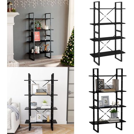 Bücherregal 4 Fächer Schwarz 80x30x140 cm Holzwerkstoff - Industrielles Design - Bücherregal - Holzwerkstoffregal - Schwarzes Regal - Regal Schwarz - Home & Living (1/5)