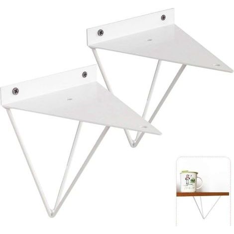 Vintage Triangle Support 2PCS Or/Blanc/Noir Support d'étagère Métal Mural Décoratif en Fer Forgé Support d'étagère pour Salle de Bain, Cuisine, Hôtel, Bar, blanc, Mounting plate thick 1.2MM (1/5)