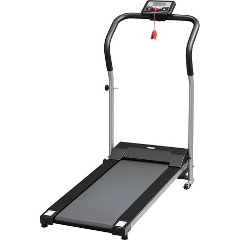 Tapis Roulant Elettrico Pieghevole, Tapis Roulant Elettrico Portatile 1.25HP con Schermo LCD, Velocità 1-10 km/h, Ruote, Allenamento per Casa, Ufficio, Palestra, Nero e Grigio
