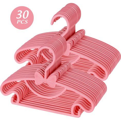 Homewit 30-teiliges Set Kinderkleiderbügel aus Kunststoff mit Schleifen, L 29,5 x H 17 x T 0,4 cm. Babykleiderbügel-Set, rutschfeste Bügel mit Trennfächern. Ideal für Babys und Kleinkinder.