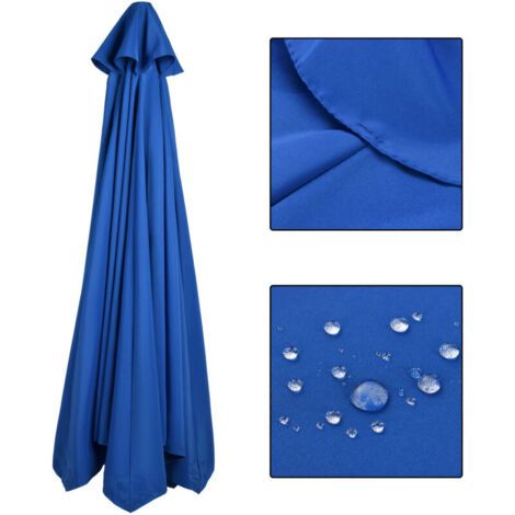 Toile de remplacement imperméable et résistante aux UV pour parasols de terrasse de 3 mètres à 6 baleines, bleue. (1/3)