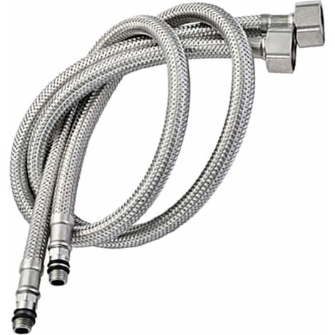 Ensemble de 2 mitigeurs de cuisine/lavabo à levier unique, comprenant : flexibles, flexible d'évacuation, raccord M10 x 1/2, longueur 600 mm, argent KLB