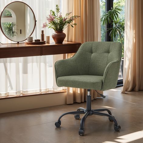 Chaise de Bureau, Fauteuil d'Appoint pour le Bureau à Domicile, en Tissu Coton-Lin, Hauteur Réglable, Vert (1/5)