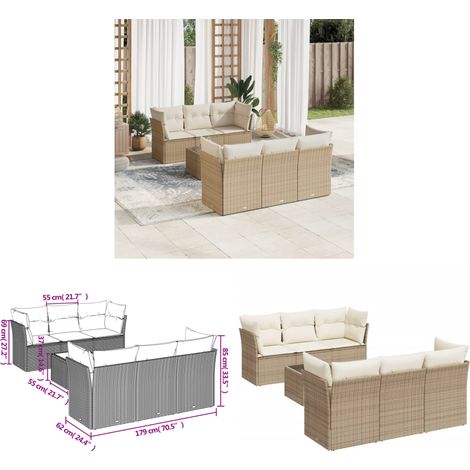 7-tlg. Garten-Sofagarnitur mit Kissen Beige Poly Rattan - Gartenmöbel Set - PE-Rattan Möbel - Outdoor Sofa - Esstisch - Lounge Set - Home & Living (1/3)