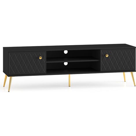 Meuble TV 2 portes 160 cm Manoé Noir (1/5)