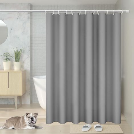 Rideau Douche, 180 x 200 cm, Rideau de Douche avec 12 Crochets, sans Percage, Tissu PEVA Imperméable Lavable en Gris (1/5)