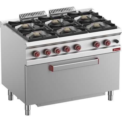 Fourneau 6 feux - four maxi gaz 1 porte - Diamond