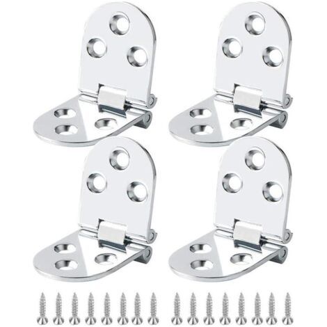 Charnières en acier inoxydable (4 pièces), charnières en laiton pour tables pliantes, charnières pour meubles, charnières pour armoires, tables, tables pliantes, arrondies (argentées) (1/4)