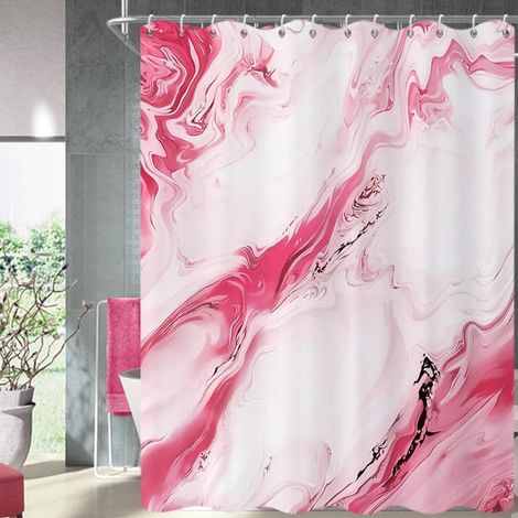 Rideau de douche 180x180 cm, motif marbre effet encre de Chine dégradé art abstrait moderne, tissu imperméable lavable en machine, crochets inclus, couleur rose (1/5)