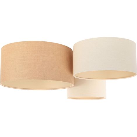 Plafonnier Boho 080-037 - Extérieur en mélange de jute et lin a dominante beige clair et foncé, intérieur beige crème (1/5)