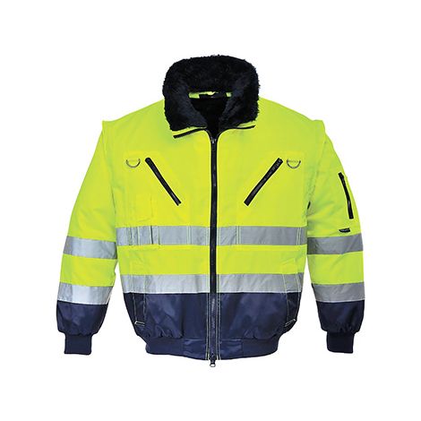 Portwest – Blouson pilote 3 en 1 haute visibilité jaune fluo taille S – Doublure amovible et manches zippées – Conformité normes françaises