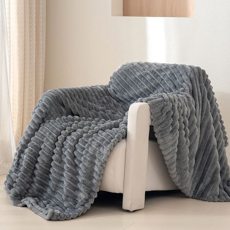 [JAMAIS UTILISÉ]Couverture en laine confortable à motif jacquard 3D, jeté de canapé, douce et chaude, adaptée à toutes les saisons, 100 x 150 cm (gris argenté)