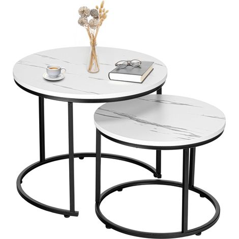 Set aus zwei Galen kleinen Loft-Tischen aus weißem Marmor