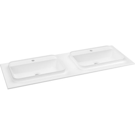 BRAHEA vasque double 141x51,5cm (70+70cm), Rockstone, blanc mat (1/2)