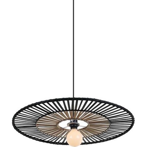 Suspension Luminaire D600 Pour Ampoule LED E27 Noir et Bambou ZAMBELIS (1/2)