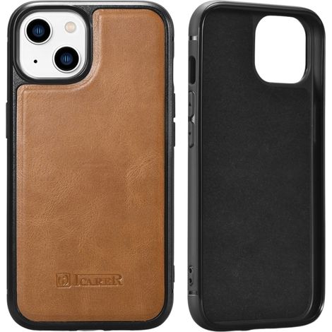 Custodia in vera pelle iCarer con trattamento olio-cera per iPhone 14 Plus, colore marrone (WMI14220719-TN) (1/5)