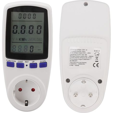 Wattmètre avec écran LCD, alarme, protection contre les surcharges, matériau ABS, moniteur de consommation électrique, prise UE 230 V pour la maison (1/5)