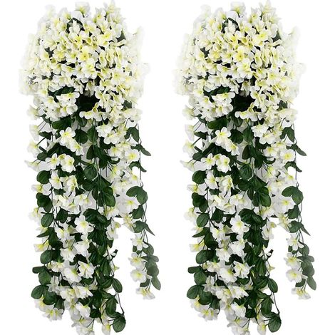 Hortensias Artificielles Suspendues Blanches Wisteria Densément Fleurie pour Mariage Jardin Balcon Guirlande Murale Déco 2pcs (1/5)