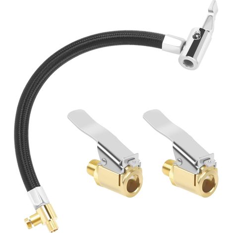 2x Adaptateur de Valve de Pneu de Voiture,Pompe à vélo Tuyau d'extension Cordon,Male fil caoutchouc de gonflage Gonfleur tuyau d'air du pneu, (1/5)