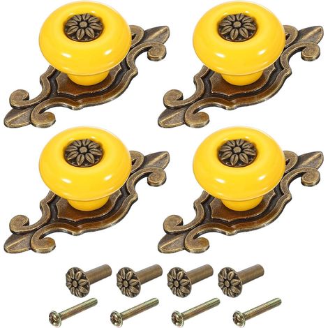 Tiradores cerámicos retro - Para cajones y tocadores - con panel trasero/tornillos/tuercas - Para puertas de cocina - armarios - y gabinetes - amarillo (1/4)