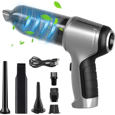 Mini Aspirateur 3-en-1 Portable, Nettoyeur PC Compact avec Moteur Sans Balais 12000PA, Filtre HEPA, USB-C Autonomie Longue, pour Voiture Maison Tapis Escaliers Poils d'Animaux, Gris (1/5)