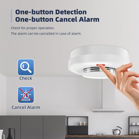 Détecteur de fumée Alarmes incendie Détection à 360 degrés Détection haute sensibilité 433 Alarme de transmission sans fil Vérification automatique pour la maison RV Hôtel Bureau Surveillance de la qu (1/5)
