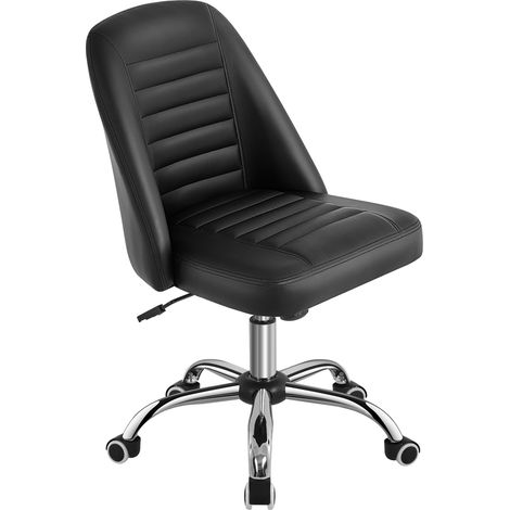 Yaheetech Sedia Ufficio Scrivania Senza Braccioli Ergonomica Reclinabile Imbottita in Finta Pelle con Rotelle Girevole Altezza Regolabile Portata 136 kg Nero