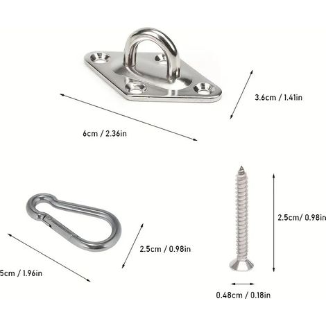 Kit de fixation pour hamac en acier inoxydable, équipement de boucle de porte pour balançoire résistante pour hamac, chaise à hamac, balançoire de porche, ensemble de montage. (1/4)
