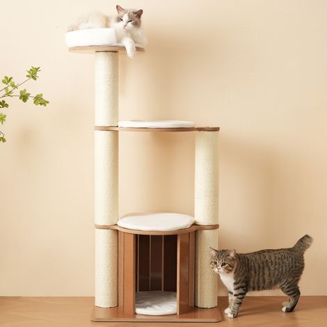Árbol rascador para gatos 135 cm con troncos de 12 cm, 3 plataformas, casa y anti-vuelco (1/5)