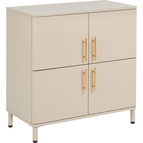Aparador de acero 4 puertas esquinas redondeadas con tiradores dorados beige Ombura (1/5)