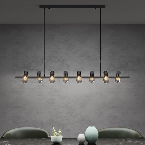 Mai & Mai Pendelleuchte 120cm LED Hängelampe 8 Flammig 4000K Verstellbares Kabel E27 Schwarz Hängeleuchte für Esszimmer Wohnzimmer Schlafzimmer