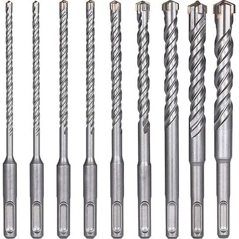 Forets à Béton, 9PCS (5 mm-16x160 mm) Foret Carrelage, Foret à Percussion Électrique SDS-Plus pour Perforateur, Forets Transversaux pour Béton, Brique, Pierre, Naturelle, Métal (1/5)