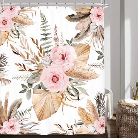 Filiyano-Rideau de douche bohème à motif floral rose 59 x 70,8 pouces, couleur blush flow (1/4)