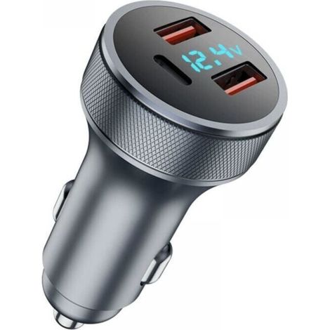 Cargador USB para coche de 72 W, adaptador de carga rápida, metálico, doble USB, cargador USB para coche con voltímetro LED (1/4)