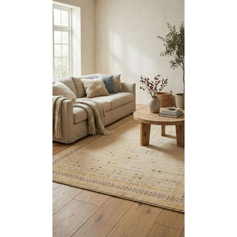 Tapis Loribaft Tapis Croco - Tapis en laine  - 150x100cm, Rectangular - 92% Laine vierge, 8% Soie - Noué main - Naturel