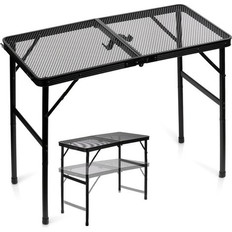 Folding Camping Table, Black Aluminum, Adjustable Height (1/5)