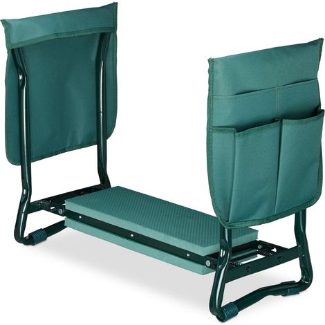 Banco de jardinería 2 en 1 cómodo con cojín suave 70 x 25 x 25 cm de metal verde 130005093 (1/5)