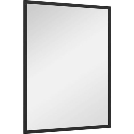 Miroir mural rectangulaire 80 x 60 cm, cadre en bois noir, idéal pour la salle de bain, salon ou chambre (1/5)