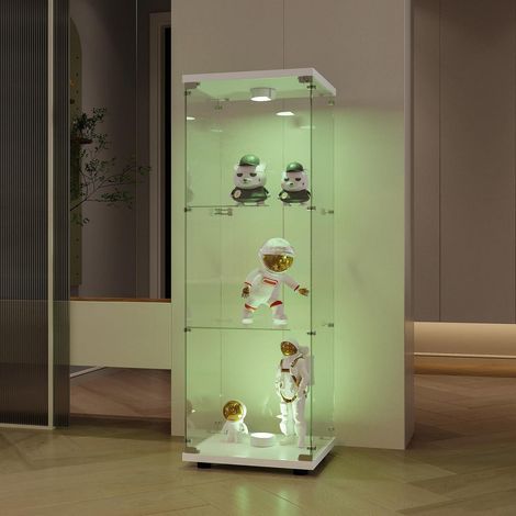 Glasvitrine mit 3 Regalen und LED-Beleuchtung, Weiß (1/5)