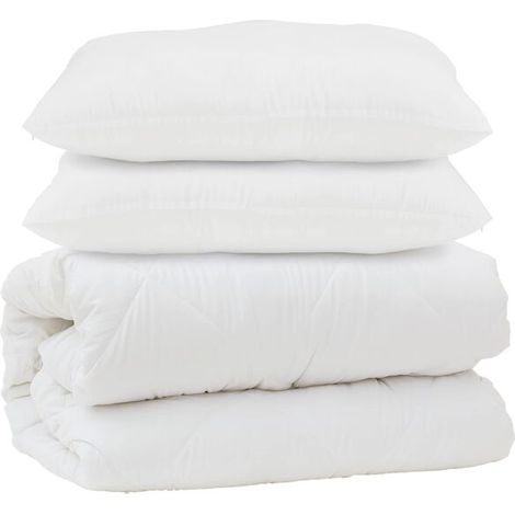 Ensemble couette et oreiller en duvet, ensemble 3 pièces, microfibre blanche. (1/5)
