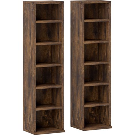 Lot de 2 colonnes de rangement CD, 12 compartiments, 21 x 22,5 x 88,5 cm, capacité 204 CD, finition brun rustique (1/5)