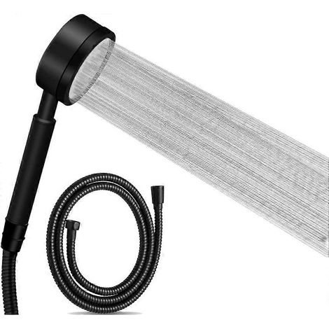 Pommeau de douche haute pression avec flexible de 1,5 m, acier inoxydable 304, économie d'eau, installation et nettoyage faciles - Cisea Noir (1/5)