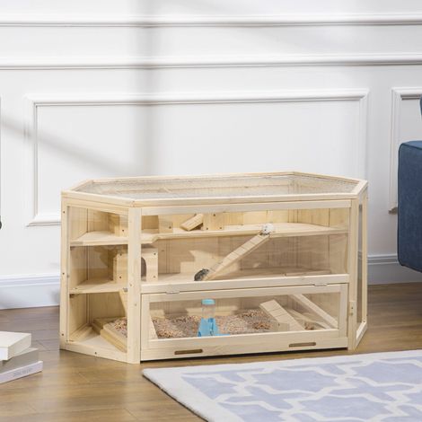 Gabbia per piccoli animali in legno e rete metallica con rampa e tetto apribile 115 x 60 x 55 cm (1/5)